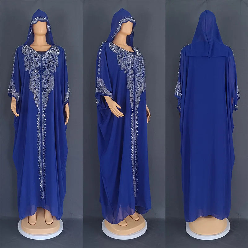 Eid Muslim Dress for Women Hooded Abaya 2 Piece Set Diamond Jalabiya Morocco Party Dresses Dubai Abayas Kaftan Vestido Long Robe