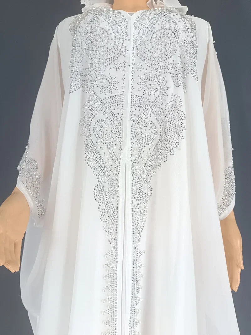 Eid Muslim Dress for Women Hooded Abaya 2 Piece Set Diamond Jalabiya Morocco Party Dresses Dubai Abayas Kaftan Vestido Long Robe