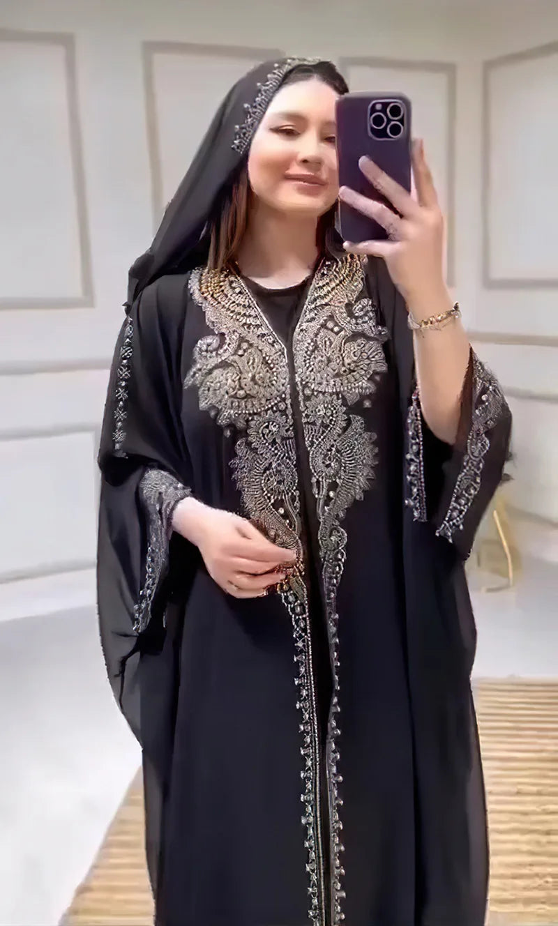 Eid Muslim Dress for Women Hooded Abaya 2 Piece Set Diamond Jalabiya Morocco Party Dresses Dubai Abayas Kaftan Vestido Long Robe
