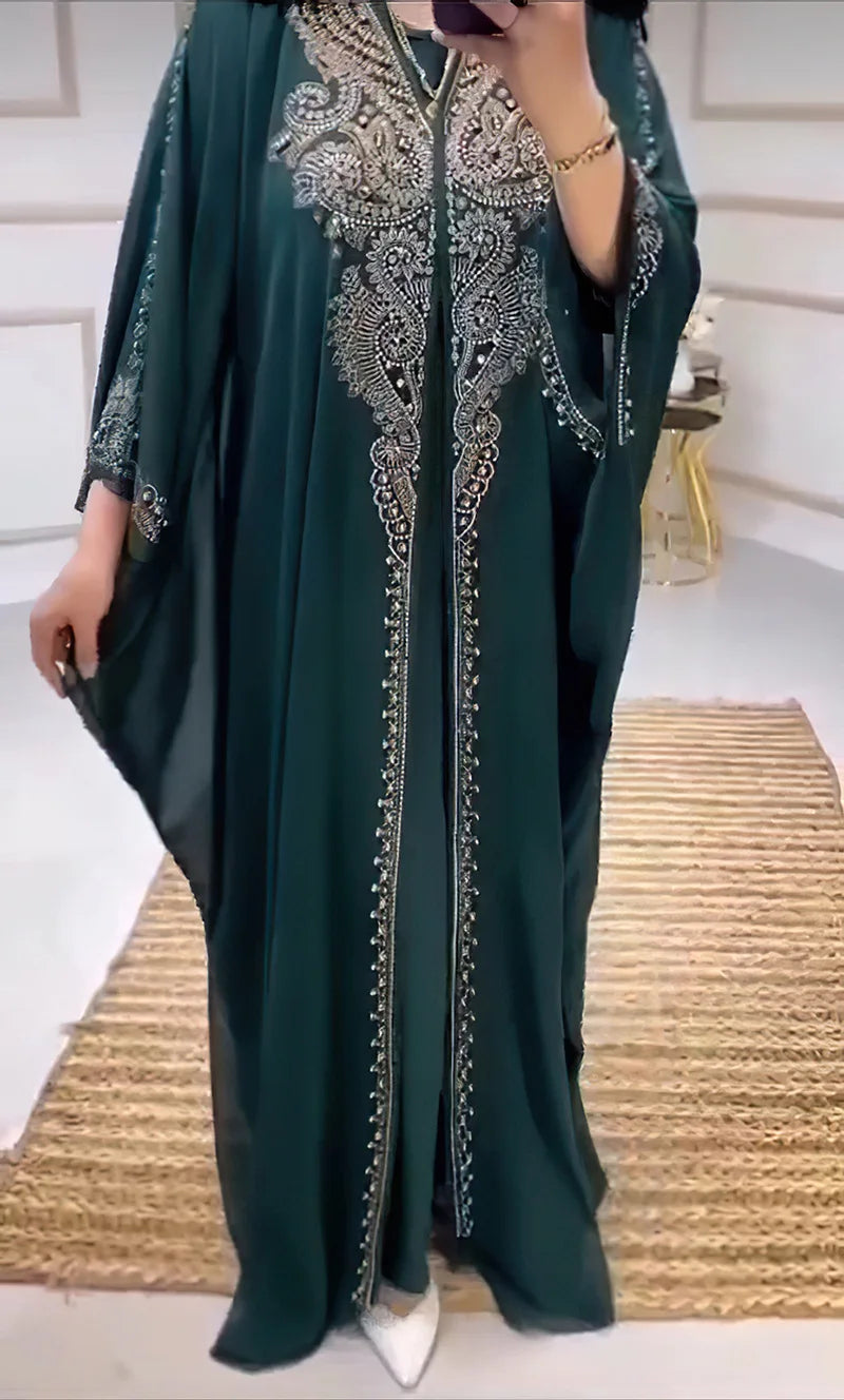 Eid Muslim Dress for Women Hooded Abaya 2 Piece Set Diamond Jalabiya Morocco Party Dresses Dubai Abayas Kaftan Vestido Long Robe