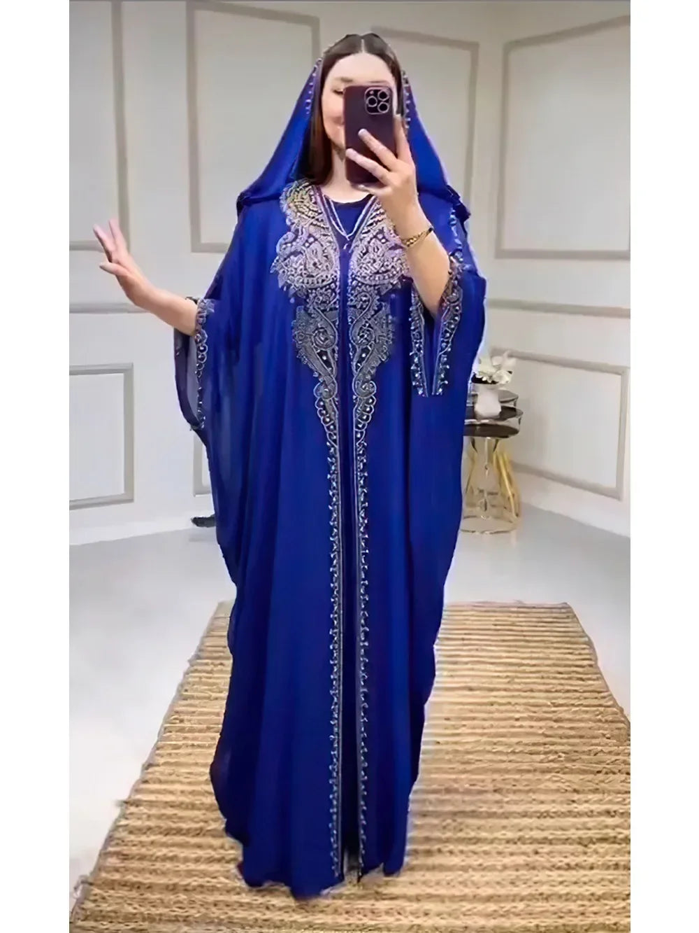 Eid Muslim Dress for Women Hooded Abaya 2 Piece Set Diamond Jalabiya Morocco Party Dresses Dubai Abayas Kaftan Vestido Long Robe
