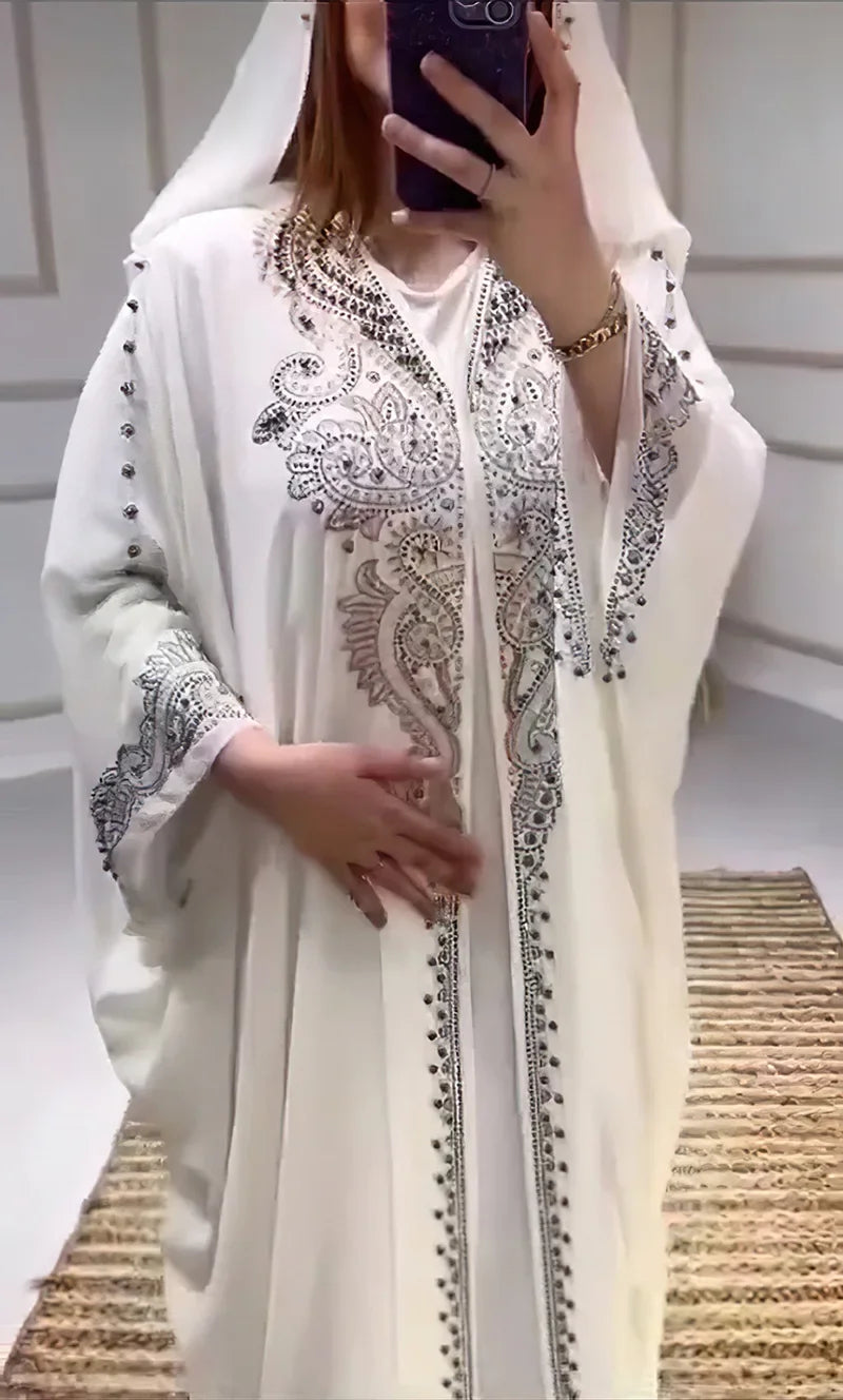 Eid Muslim Dress for Women Hooded Abaya 2 Piece Set Diamond Jalabiya Morocco Party Dresses Dubai Abayas Kaftan Vestido Long Robe