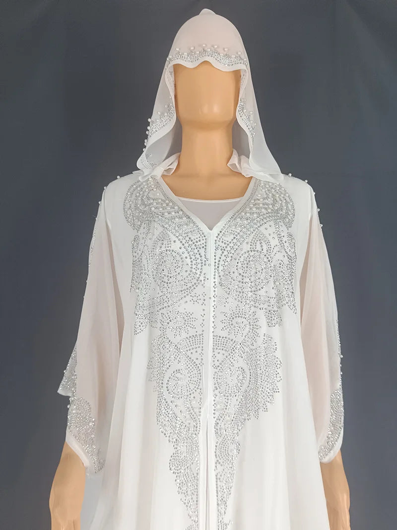 Eid Muslim Dress for Women Hooded Abaya 2 Piece Set Diamond Jalabiya Morocco Party Dresses Dubai Abayas Kaftan Vestido Long Robe